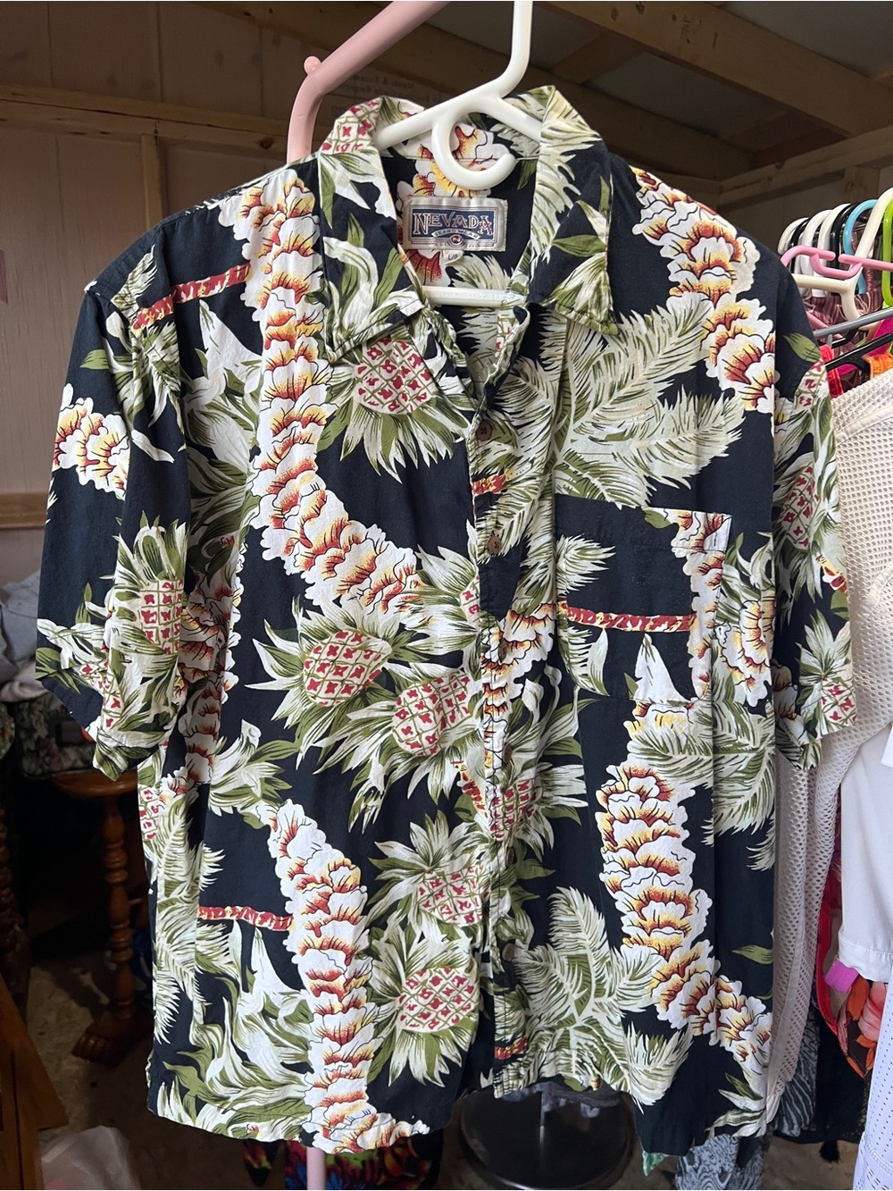 Nevada Vintage Cotton Floral Hawaiian Button-Down Shirt - L